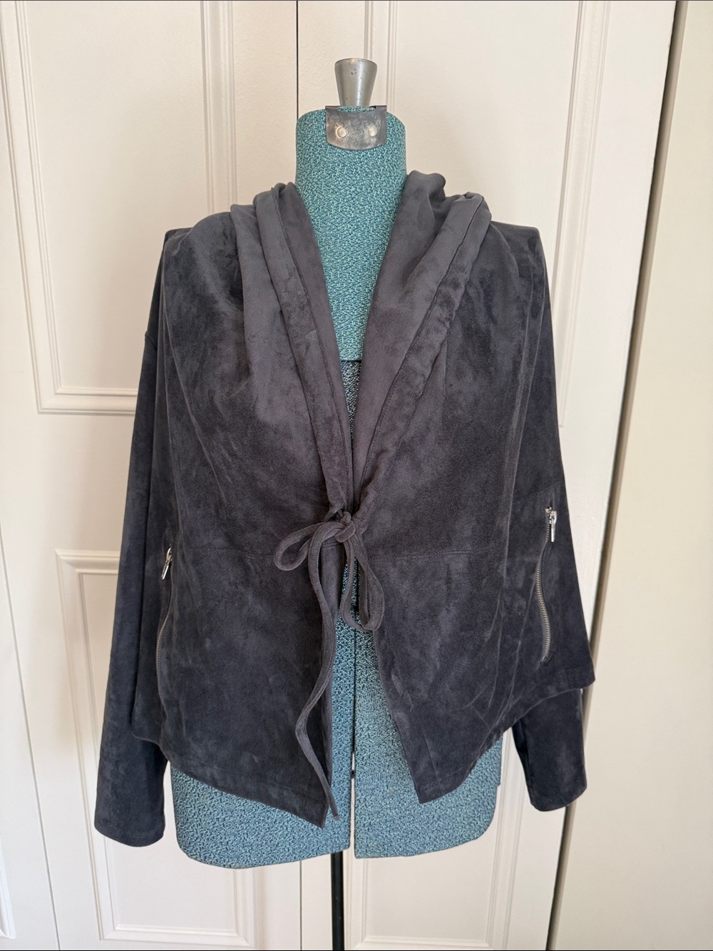 Blank NYC Charcoal Gray Hooded Tie-Front Utility Jacket